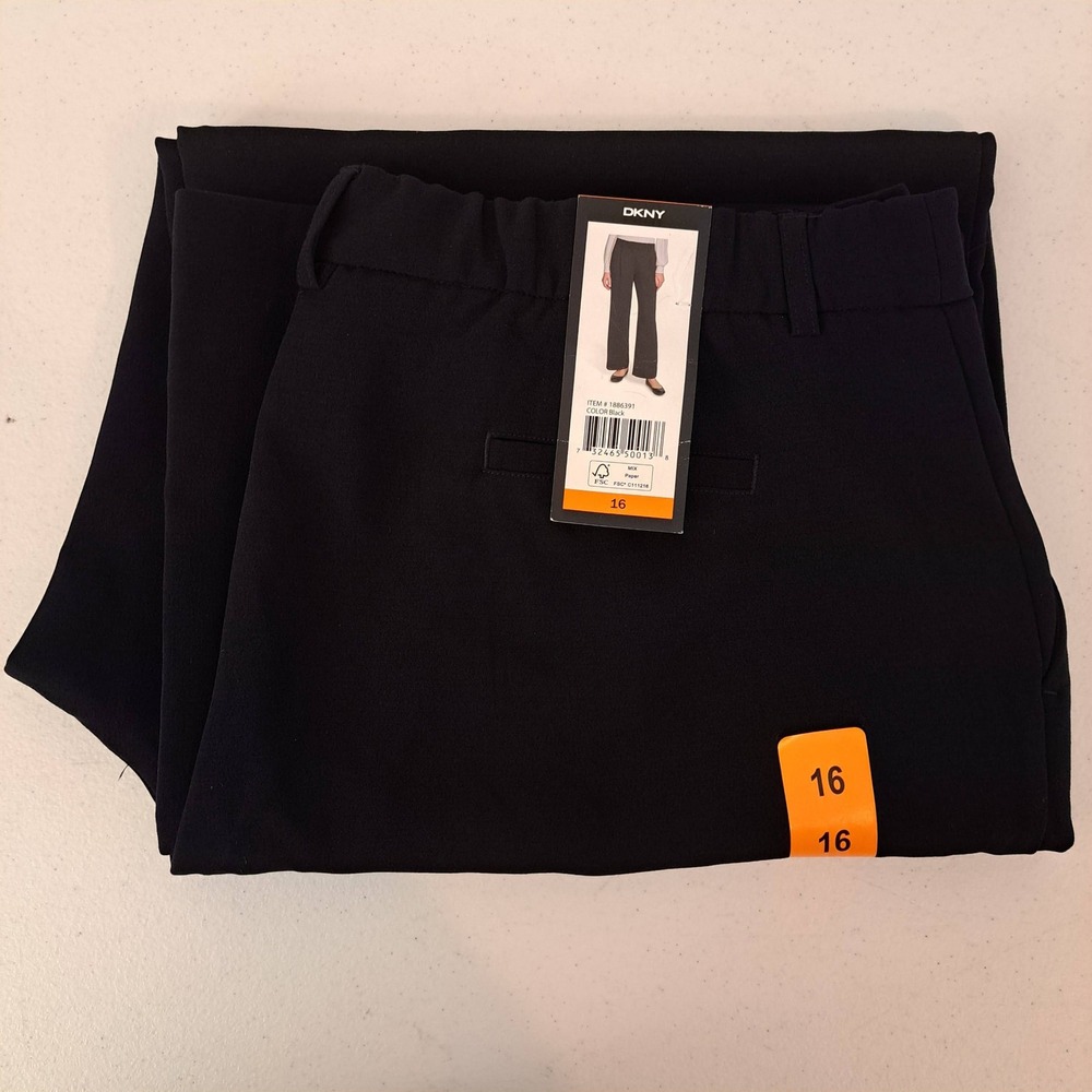 DKNY Wide Leg Pants Women 16 Black NEW Pull On Elastic Back 891-287-B8‎ - Picture 3 of 3